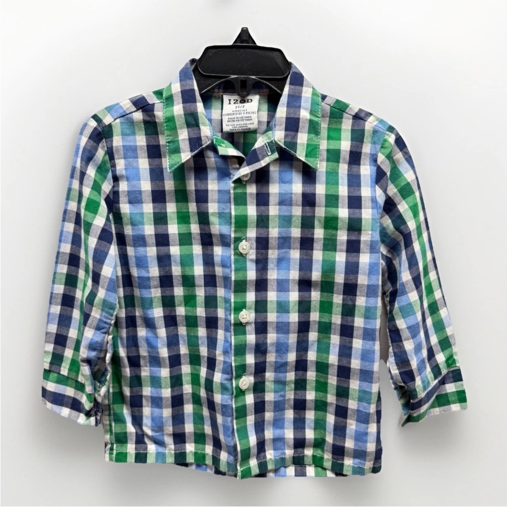 Izod Boys Toddler 2T Plaid Button Up Long Sleeve Shirt